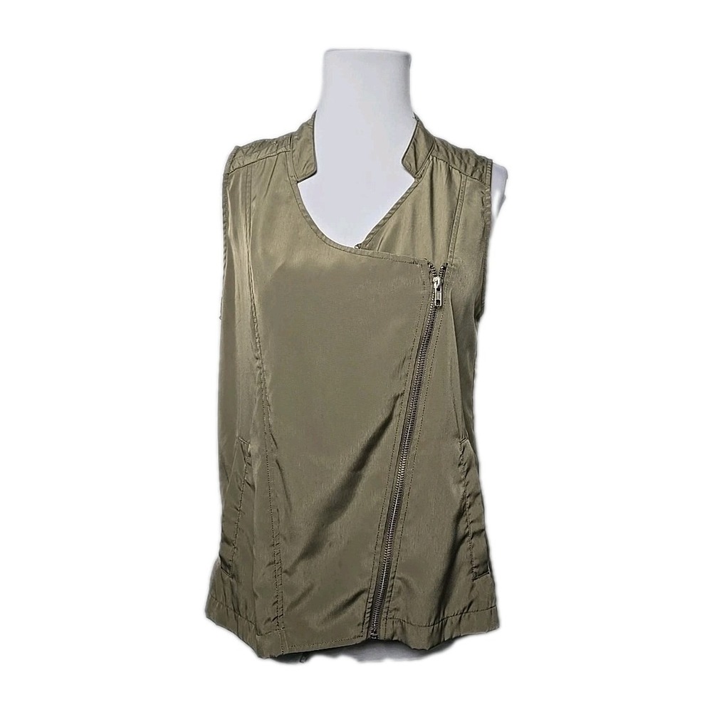 New York & Company Green Double Zip Women's‎ Vest Size Medium M Matte Satin